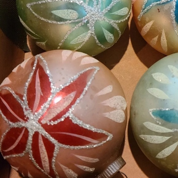 Five vintage glass Christmas ornaments